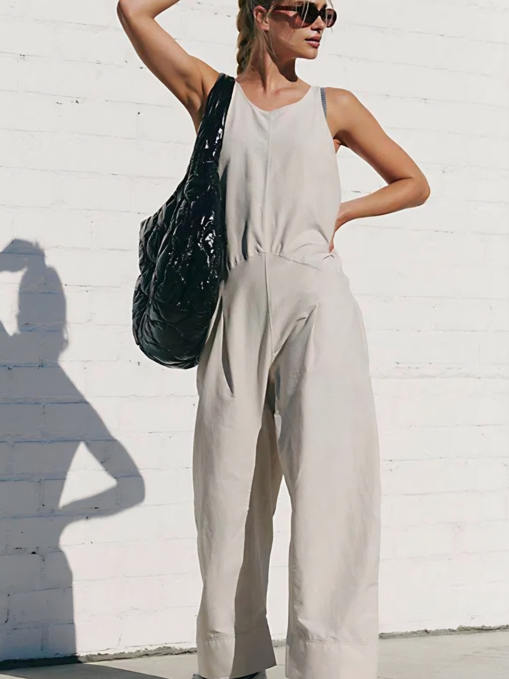 NWT $128 FP Movement by Free People Cream Wide-Leg Sleeveless Jumpsuit